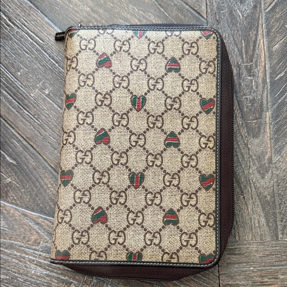 Gucci Beige and Brown Monogram Zip Pouch